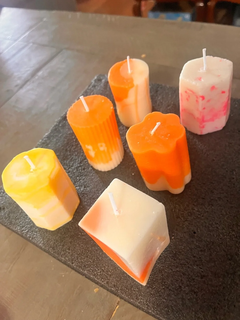 Assorted Orange Accent Holiday Pillar Candles - Decorative Set